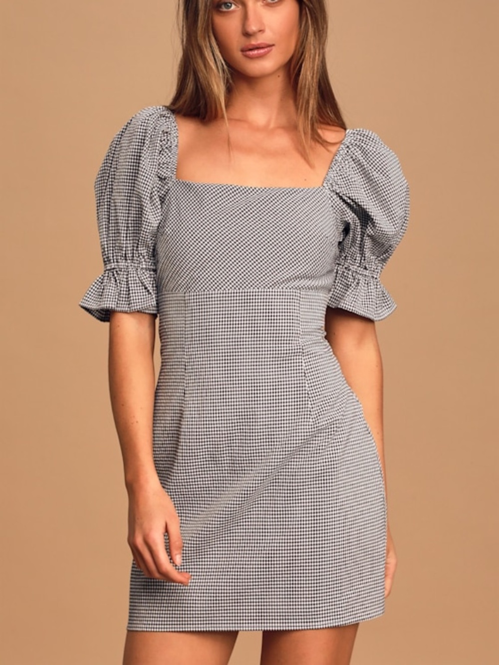 Lulus Such A Sweetie Black Gingham Seersucker Puff Sleeve Mini Dress - Size S